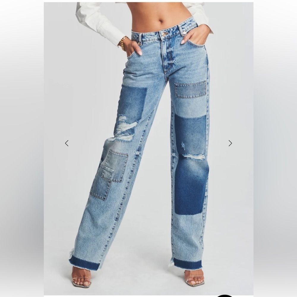 SER.O.YA Heidi Blue Patchwork Jeans denim straight leg pants NWT $370 sz 28 - Picture 2 of 13